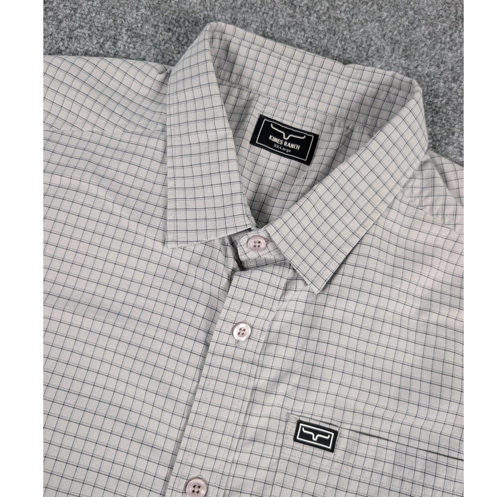 Kimes Ranch‎ Button Down Shirt Mens XXL Grey Grid Coolmax Western Short Sleeve